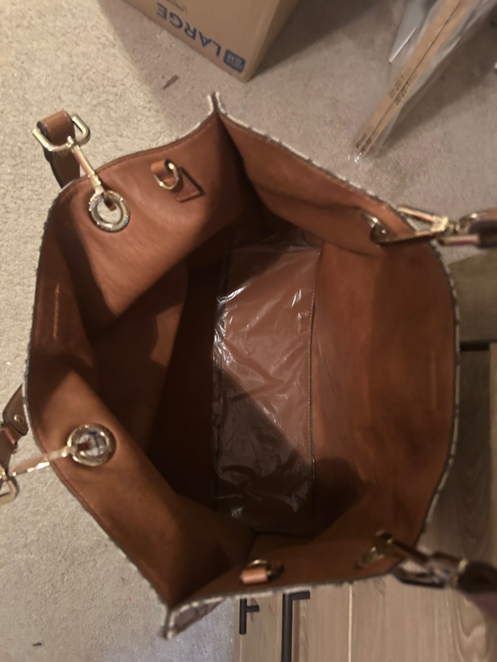 Calvin Klein Brown and Ivory Signature Logo Tote - Picture 7 of 11